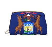 Michigan State Flag Leather Hand-Held Zipper Makeup Bag Storage Bag Portable Lipstick Pouch Toiletry Bag