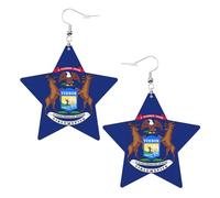 Michigan State Flag Leather Star Shaped Earrings Fashion Accessories Lightweight Festivals Parties Everyday Life