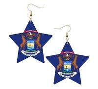 Michigan State Flag Leather Star Shaped Earrings Fashion Accessories Lightweight Festivals Parties Everyday Life