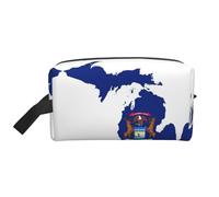 Michigan State Flag Map Print Toiletry Bag for Men Travel Toiletry Bag, Spacious Capacity Cosmetic Bag for Women