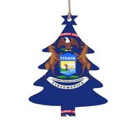 Michigan State Flag Print 6pcs Christmas Tree Hanging Decor, Wooden Angel Bell Tree Snowman Shapes For Xmas Setup