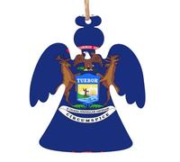 Michigan State Flag Print 6pcs Christmas Tree Hanging Decor, Wooden Angel Bell Tree Snowman Shapes For Xmas Setup