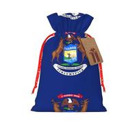 Michigan State Flag Print Christmas Burlap Gift Bag With Drawstring, Present Small Favor Pouch For Birthday Parties-S Size