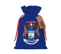 Michigan State Flag Print Gift Drawstring Bags Reusable For Winter Celebrations Party Favors Goodie Pouches