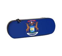 Michigan State Flag Print Leather Pencil Case – Versatile Leather Pen Holder Pencil Pouch Travel Everyday Use