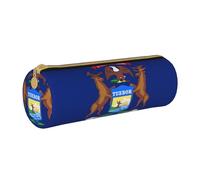 Michigan State Flag Print Leather Pencil Case Zipper Pencil Pouch Leather for Adults Office Travel and Makeup
