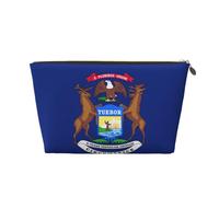 Michigan State Flag Print Leather Travel Toiletry Bag for Women Travel Bag for Toiletries Cosmetic Bag Makeup Bag