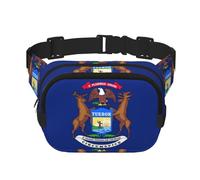 Michigan State Flag Print Waist Pack Square Waist Bag Workout Hiking Running Travel Gym Pretty Zipper Fashion