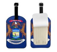 Michigan State Flag Printed Leather Luggage Tag, Durable Baggage Identifier, Soft PU ID Label, for Business Travel