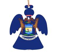 Michigan State Flag Wooden Tree Ornaments Angel Shape 2 PCS, Vintage Hanging Holiday Decorations, Souvenir Holiday Decor
