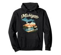 Michigan State Sunset Lake Deer Forest Scenic Nature Pullover Hoodie