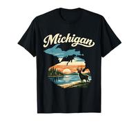 Michigan State Sunset Lake Deer Forest Scenic Nature T-Shirt
