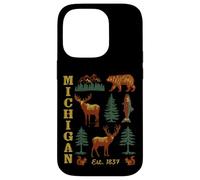 Michigan Vintage-look Bear Moose Trees Deer Retro Souvenir Case for iPhone 14 Pro