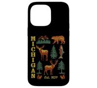 Michigan Vintage-look Bear Moose Trees Deer Retro Souvenir Case for iPhone 14 Pro Max