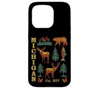 Michigan Vintage-look Bear Moose Trees Deer Retro Souvenir Case for iPhone 15 Pro