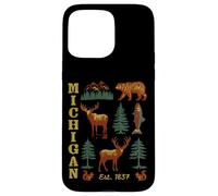 Michigan Vintage-look Bear Moose Trees Deer Retro Souvenir Case for iPhone 15 Pro Max
