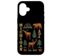 Michigan Vintage-look Bear Moose Trees Deer Retro Souvenir Case for iPhone 16