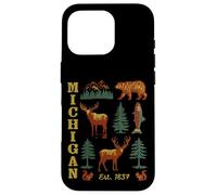 Michigan Vintage-look Bear Moose Trees Deer Retro Souvenir Case for iPhone 16 Pro