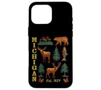 Michigan Vintage-look Bear Moose Trees Deer Retro Souvenir Case for iPhone 16 Pro Max