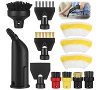 MICHIHOMIE 12Pcs Round Brush Set and Mouthpiece Nozzle for Kärcher Steam Cleaner Accessories SC1 SC2 SC3 SC4 SC5, Black Extended Nozzle, Large Round Brush Replacement Parts