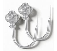 MICHIHOMIE 2 Pack Silver Curtain Tie Backs Hooks, U-Shaped Wall Mounted Curtains Holdbacks with Crystal Ball, Decorative Metal Drapery Hooks for Living Room, Dining Room & Bedroom