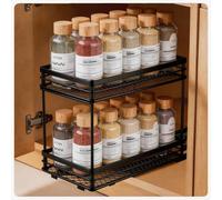 MICHIHOMIE 2 Tier Pull Out Spice Rack Organiser for Inside Cupboard - Heavy Duty Slide Out Seasoning Shelf, Robust Kitchen Pantry Storage, Vertical Sliding Rack 6" W x 10.2" D x 8.6" H