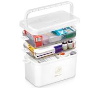 MICHIHOMIE 3 Layer Medicine Storage Box, Portable First Aid Box with Mini Compartment, Large Capacity Medication Boxes Organiser for Home, Office, School