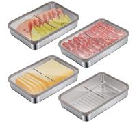 MICHIHOMIE 4 Pack Stainless Steel Food Containers with Lids, 800ML Reusable Prep Food Containers, Stackable Fridge Storage Box for Cold Meat Bacon Cheese - Dishwasher Safe