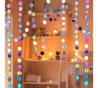 MICHIHOMIE 65Ft Iridescent Circle Dot Streamers Party Decoration, 5PC 4M Rainbow Twinkle Paper Hanging Decorations for Birthday, Holiday, Wedding, Party