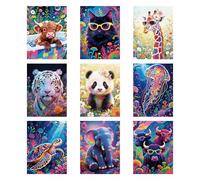 MICHIHOMIE 9 Pack Diamond Painting Kits for Adults - 5D DIY Full Drill Animal Diamond Art for Beginners: Highland Cow, Elephant, Panda and More, Relaxing Craft for Home Wall Decor 12x16 Inch