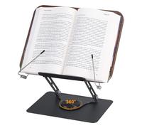 MICHIHOMIE Book Stand for Reading, Adjustable Book Holder with 360° Swivel Base, Foldable Reading Stand with Elastic Page Clips for Tablets Textbook Cookbooks Recipe Magazines Office and Kitchen