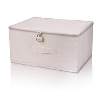 MICHIHOMIE Fabric Storage Box with Combination Lock, Collapsible Clothes Wardrobe Storage Box, Storage Boxes with Lid for Bedding, Clothes, Toys, Medicines (White, 40x30x20cm)