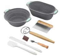 MICHIHOMIE Foldable Sourdough Starter Kit, Silicone Bread Proofing Basket, 10 Inch Bread Making Accessories with Danish Dough Whisk, Bowl Scraper, Bread Lame