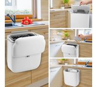 MICHIHOMIE Hanging Kitchen Bin with Lid, 10L Foldable Food Waste Bin, Rubbish Compost Caddy Wall Mounted for Under Sink, Cupboard Door, Cabinet, Motorhome