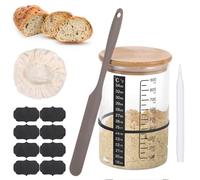 MICHIHOMIE Sourdough Starter Kit, 32Oz Sourdough Starter Jar with Silicone Spatula, Cloth Cover, Date Markers, Tracking Band, Wooden Lid, Temperature Marker, Reusable Bread Baking Supplies