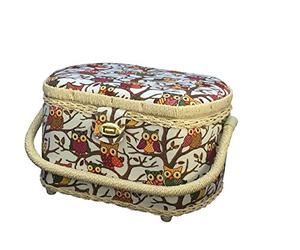 Michley Large Premium Owl-patterned Sewing Basket with 41-PC Sewing Kit, 10.5-inches by 8-inches by 6.7-inches