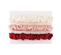 Michooyel 3Pack Mini Small Silk Scrunchies For Hair 100% Pure Mulberry Silk Hair Ties, Elastic Ponytail Holders, Hair Ties No Damage, Velvet Scrunchy for Hair Accessories Sleep Tie 1.5CM (Red Pink)