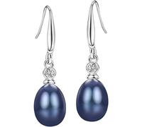 Michooyel 925 Sterling Silver Freshwater Cultured Pearl Dangle Drop Earrings for Women AAA+ Quality 8mm Black/White Pearl Earrings Cubic Zirconia Jewellery for Women Girls