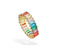 Michooyel Eternity Rainbow Ring Band Ring for Women Girls 18K Gold Plated Baguette Multicolor Cubic Zirconia Eternity Ring