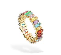 Michooyel Eternity Rainbow Ring Band Ring for Women Girls 18K Gold Plated Baguette Multicolor Cubic Zirconia Eternity Ring