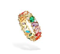 Michooyel Eternity Rainbow Ring Band Ring for Women Girls 18K Gold Plated Oval Multicolor Cubic Zirconia Eternity Ring
