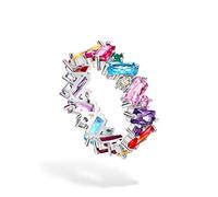 Michooyel Eternity Rainbow Ring Band Ring for Women Girls Rhodium Plated Baguette Multicolor Cubic Zirconia Eternity Ring