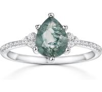 Michooyel S925 1.5ct Natural Moss Agate Ring Sterling Silver Aquatic Agate Engagement Ring for Women Unique Stone Wedding Ring Jewelry Gift for Women Girls