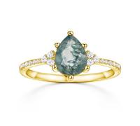 Michooyel S925 1.5ct Natural Moss Agate Ring Sterling Silver Aquatic Agate Engagement Ring for Women Unique Stone Wedding Ring Jewelry Gift for Women Girls Gold