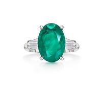 Michooyel S925 5ct Synthetic Emerald Ring Oval Cut Trapezoid Diamond Engagement Ring Sterling Silver Wedding Band For Women