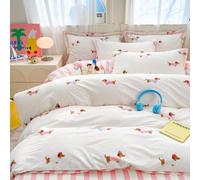 Michorinee Double Duvet Cover Set Pink Dachshund Sausage Dog Stripe Print White Bedding Set Kawaii Girls Aesthetic Cute Renforce Microfibre Quilt Cover 200x200 Zipper Closure with 2 Pillowcases 50x75