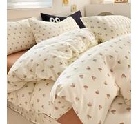 Michorinee Double Duvet Cover Set White Brown Heart Print Beige Bedding Set Kawaii Style Girls Aesthetic Cute Renforce Microfibre Quilt Cover 200x200 cm with Zipper Closure Pillowcase 50x75