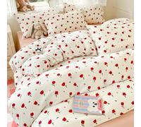 Michorinee Floral Double Duvet Cover Set White Red Flowers Pattern Vintage Bedding Set 110g/㎡ Soft Washed Microfibre Aesthetic Girls Romantic Quilt Cover with 2 Pillowcases 50x75 cm Zipper Closure