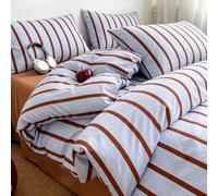 Michorinee King Size Duvet Cover Set Blue Brown Stripe Striped Pattern Country Style Bedding Set Aesthetic Cute Vintage Soft Microfibre Girls Quilt Cover with Zipper Closure and 2 Pillowcases 50x75