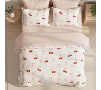 Michorinee King Size Duvet Cover Sets Cherry Pink Bow Print Bedding Sets Reversible Pink White Soft Microfiber Quilt Cover Kingsize Bed 220x230 cm and 2 Pillowcases 50x75 cm